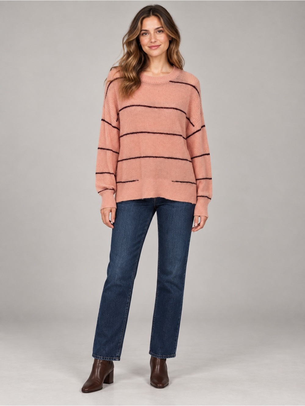 Gentle Fawn Pink Brown Striped Mohair Blend Sweater Size XS
